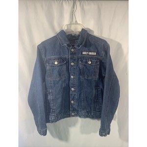 Authentic Harley Davidson Embroidered Shield Eagle Denim Jacket Youth Sz M 12-14